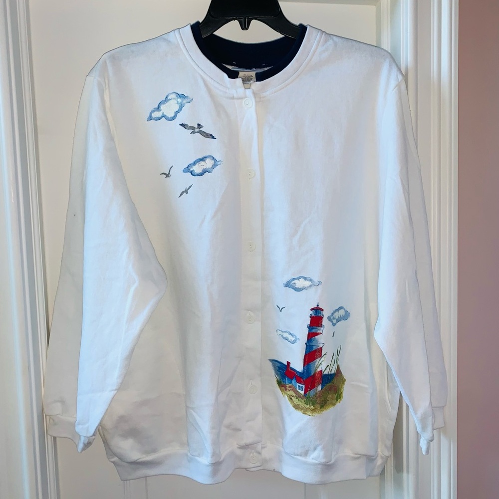 LIGHTHOUSE LIKE NEW BUTTON UP SWEATSHIRT BY BLAIR SIZE 2X